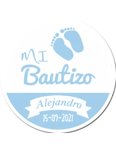 Etiqueta de Bautizo - Huellas Pies Azul