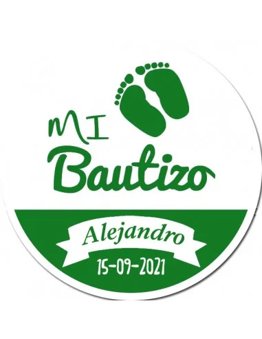 Etiqueta de Bautizo - Huellas Pies Verde