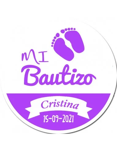 Etiqueta de Bautizo - Huellas Pies Morado