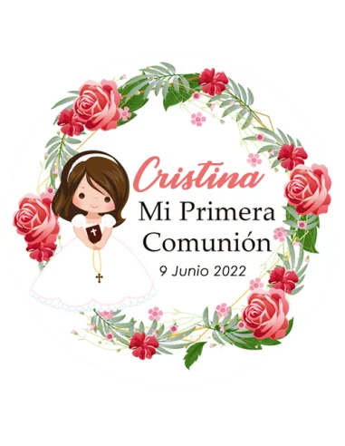 Etiqueta de Comunión - Niña Flores