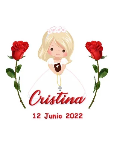 Etiqueta de Comunión - Niña Rosas Rojas