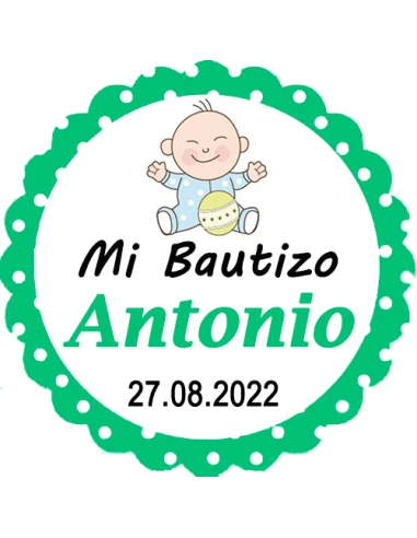 Etiqueta de Bautizo - Bebé Niño Verde