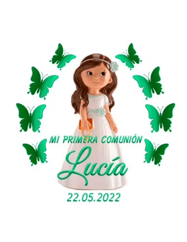 Etiqueta de Comunión - Niña Mariposas Verde