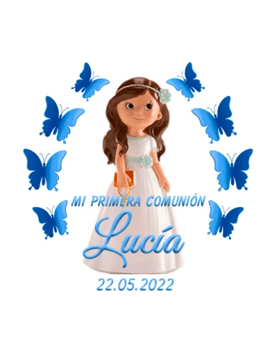 Etiqueta de Comunión - Niña Mariposas Azul