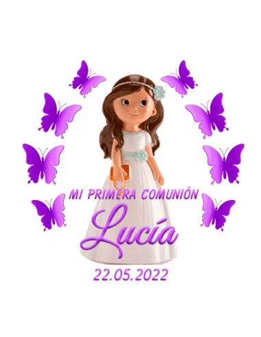 Etiqueta de Comunión - Niña Mariposas Violetas