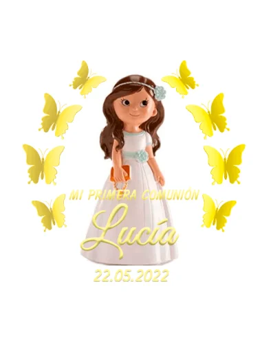 Etiqueta de Comunión - Niña Mariposas Amarillas