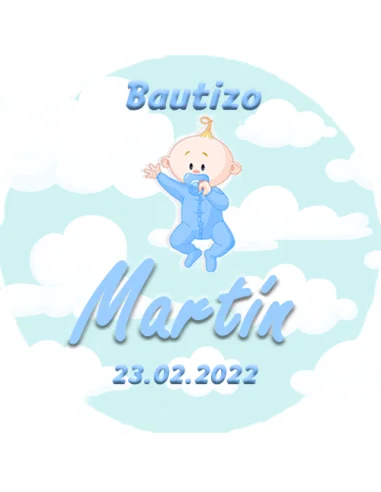 Etiqueta de Bautizo - Bebé Niño Nubes Azul