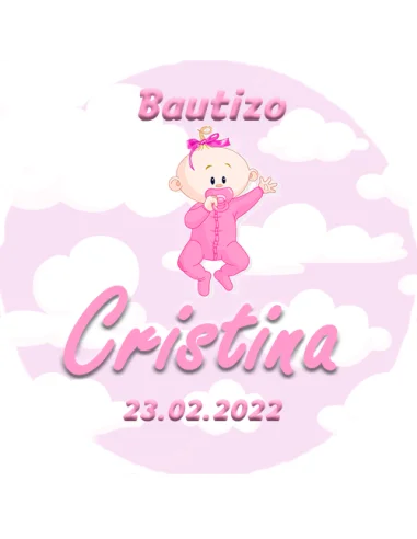 Etiqueta de Bautizo - Bebé Niña Nubes Rosa