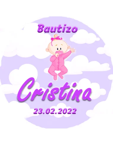 Etiqueta de Bautizo - Bebé Niña Nubes Morado