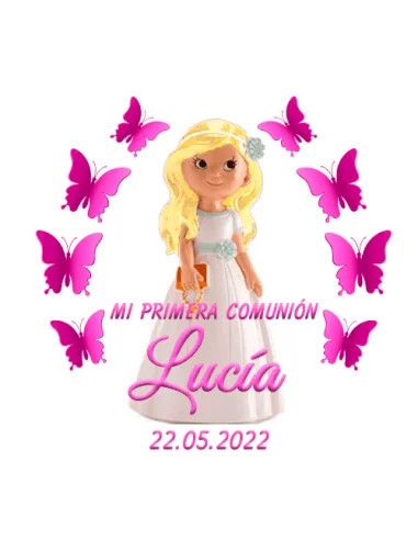 Etiqueta de Comunión - Niña Mariposas Rosas