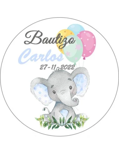 Etiqueta de Bautizo - Elefante Azul