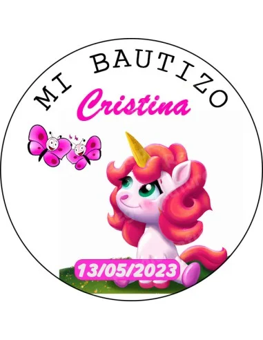 Etiqueta de Bautizo - Unicornio